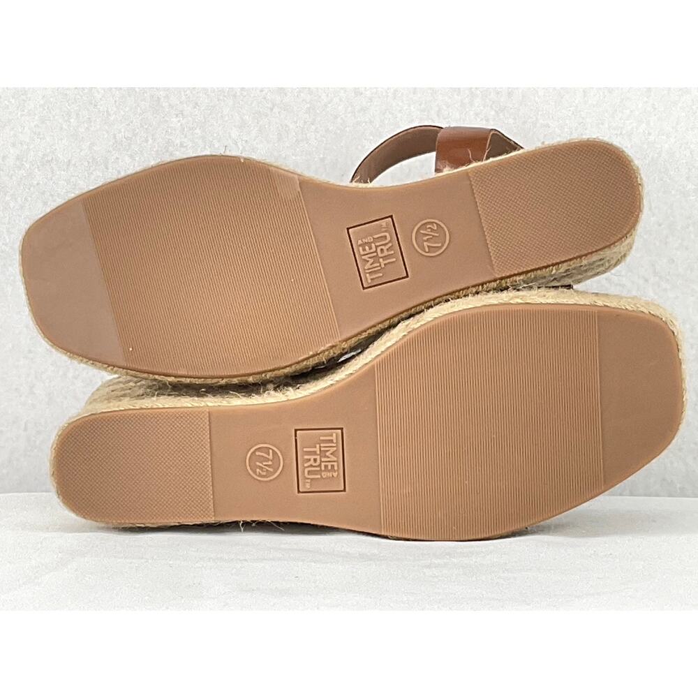 Time and Tru Cognac Espadrilles Ankle Strap Memory Foam Wedges NWT 7.5 - Picture 7 of 10